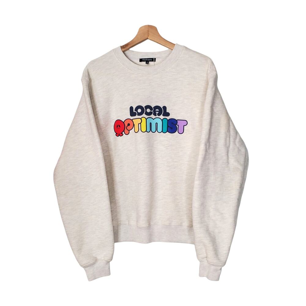 Madhappy Local Optimist Fleece Crewneck Sweatshirt Ash Gray Cotton Size Small